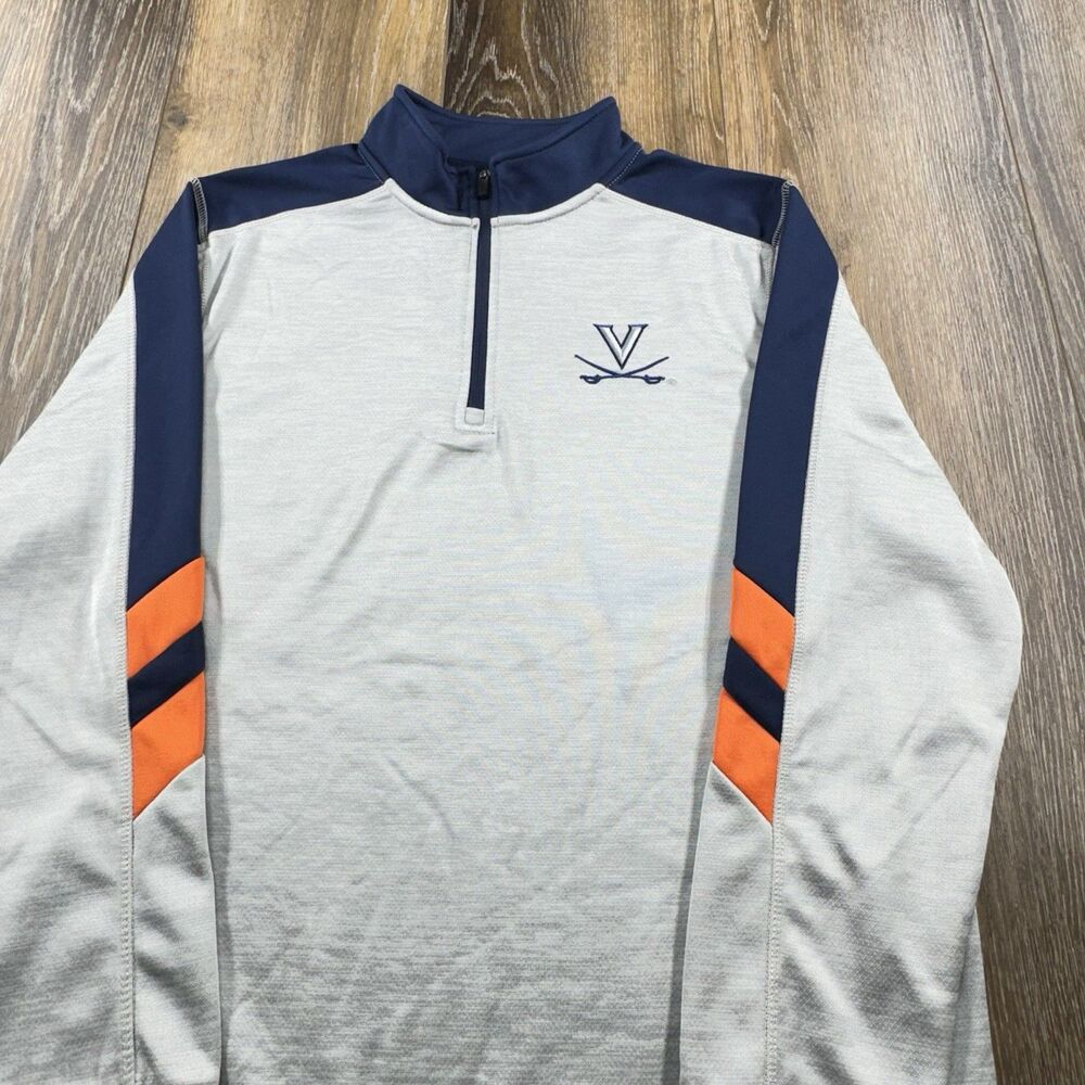 Virginia Cavaliers Sweatshirt Mens L Gray NCAA Team Student 1/4 Zip Sweater Y2K